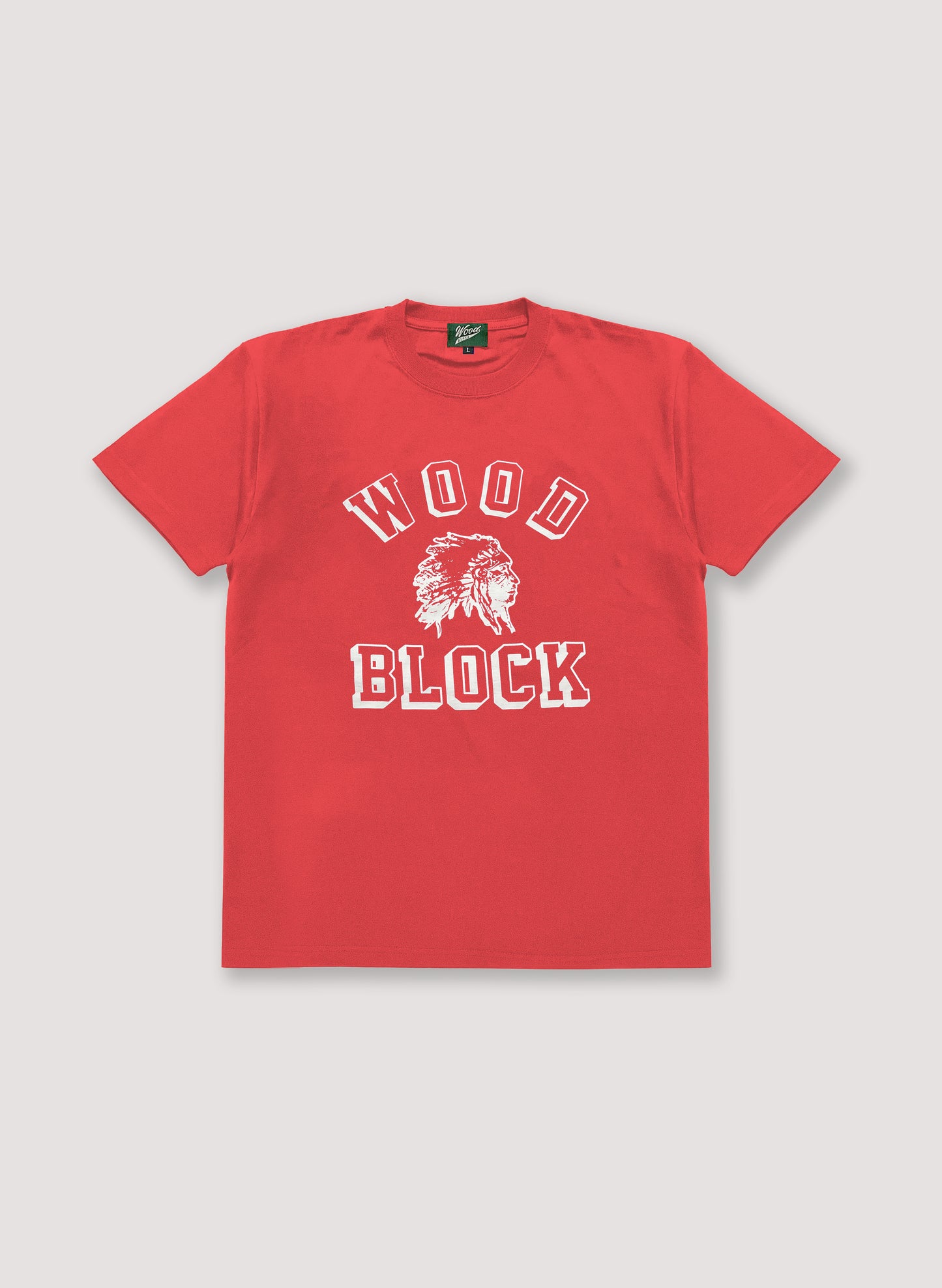 WOODBLOCK CHIEF HEAD COLLEGE LOGO TEE(RED)