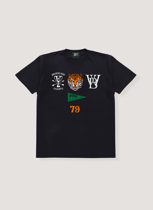 WOODBLOCK TIGER PENNANT T-SHIRT BLACK(WB-23SS-20)